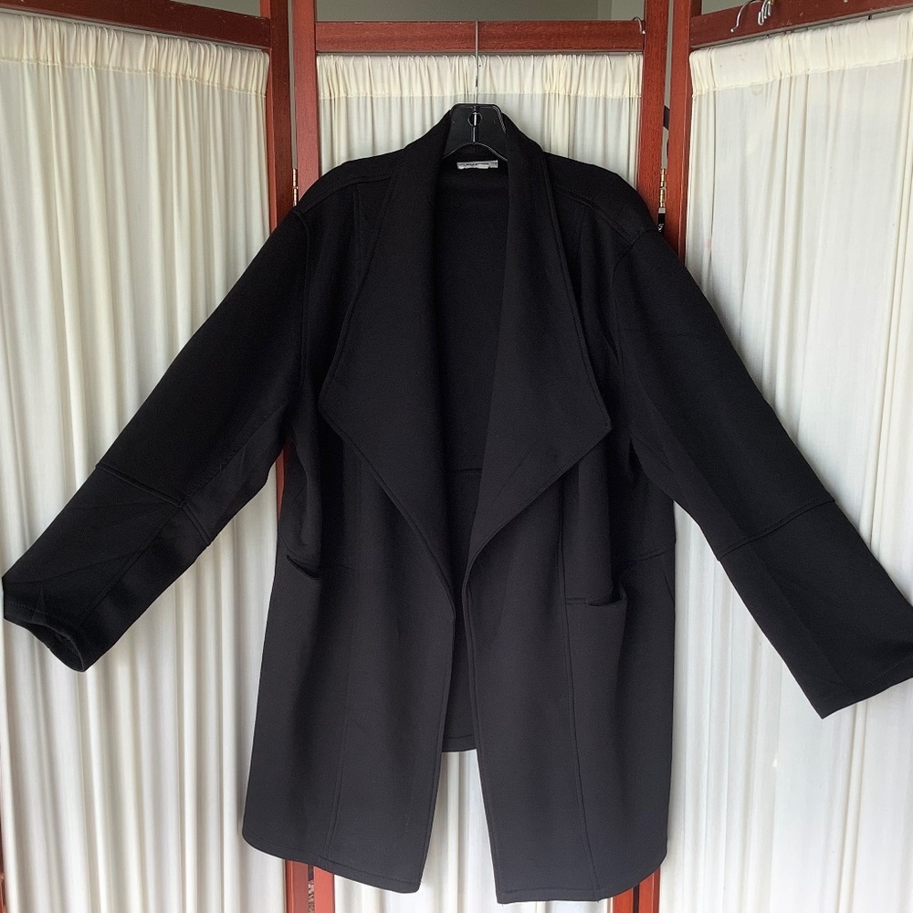 Max Studio Woman Black Soft Open Drape Front Jacket Long Stretch Pockets Size 2X